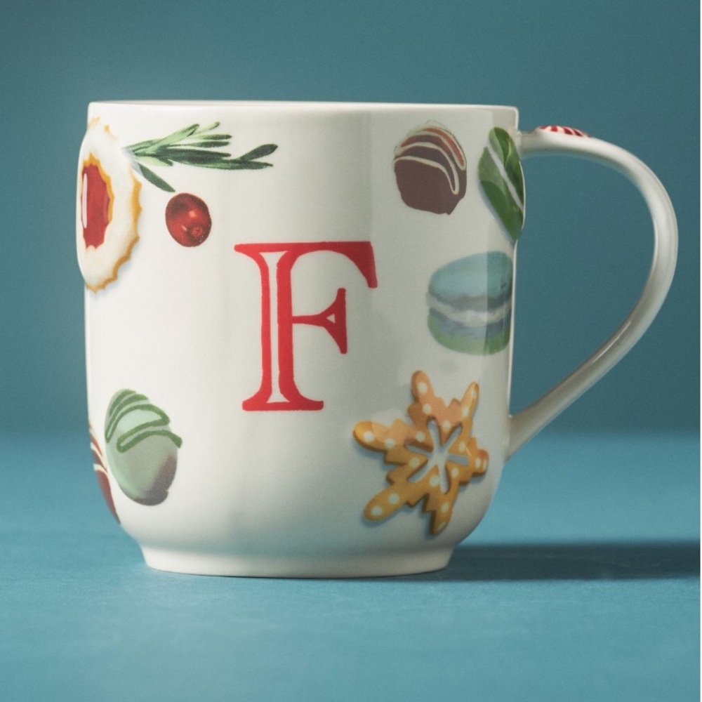 Holifaye stoneware ceramic mug * Christmas monogram F Letter F